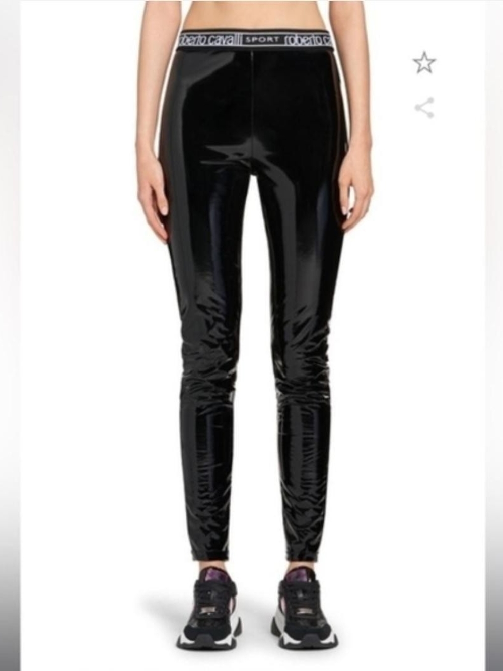 Roberto Cavalli Black High-Shine Logo Waist Leggings Size L